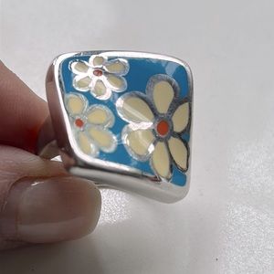 Stunning Menegatti artistic sterling silver and enamel ring.